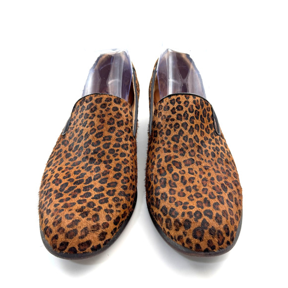 Sofft Leopard Cow hair Leather Beige Black Round Toe Loafer Flat 10 Low Heel EUC - Picture 3 of 9